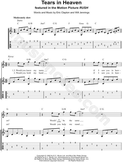 Download Tears In Heaven Classical Guitar Sheet Music PNG