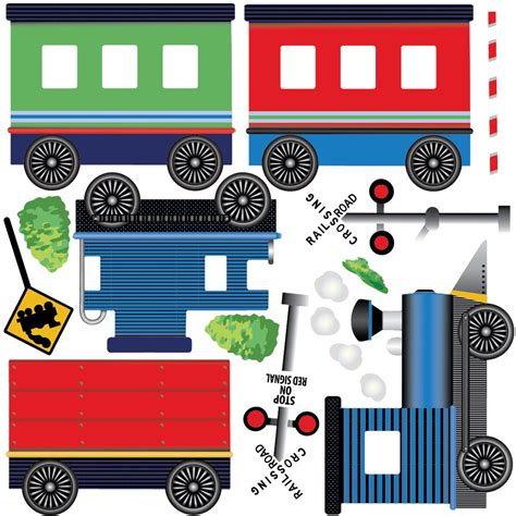 2 Freight Car Train Wall Decal With 2 Straight Railroad Track - Etsy