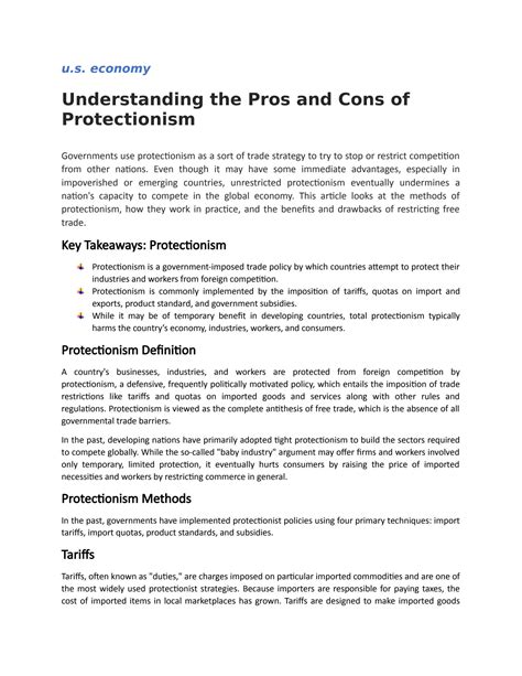 SOLUTION: Understanding the pros and cons of protectionism - Studypool