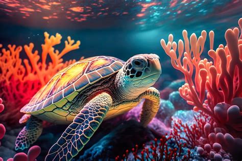 Premium Photo | Sea turtle swimming in the under sea Beautiful Underwater and colorfull coral in ...