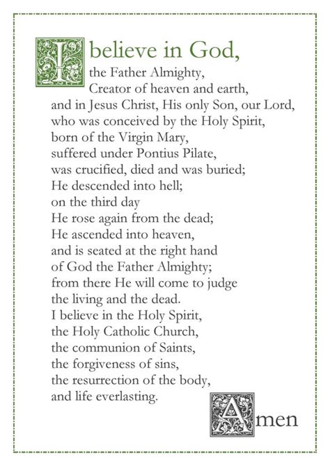 Prayer Card - Apostles Creed - Nicene Creed - Worksheets Library