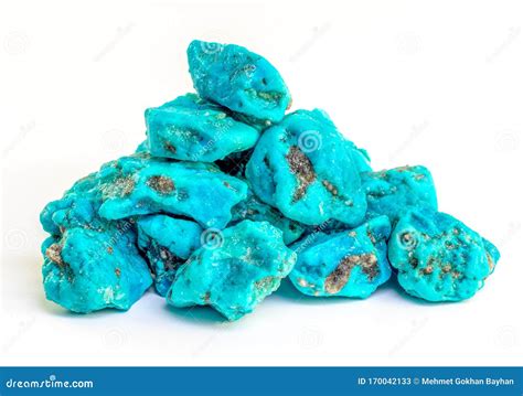 Turquoise Stones Heap on White. Good Quality, Very Good Colored Rough ...