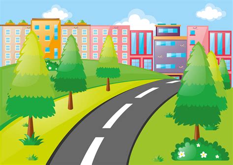 City scene with buildings and road 412827 Vector Art at Vecteezy