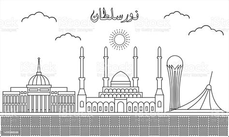 Nur Sultan Skyline With Line Art Style Vector Illustration Modern City ...