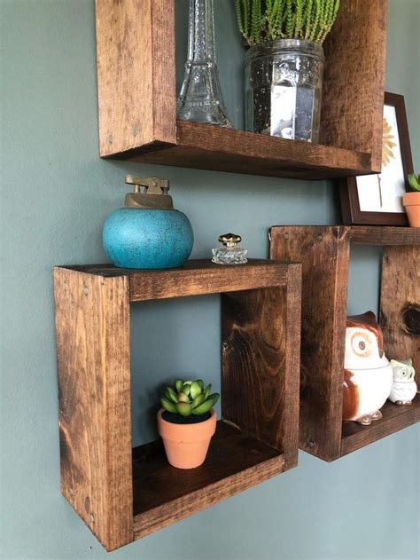 Square Wood Shelves | Square Wall Shelves | Rustic Wood Shelves | Farmhouse Wall Shelf | SET OF ...