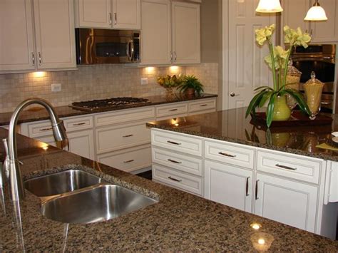 Casual Dark Brown Countertops White Cabinets 2 Tone Kitchen Island