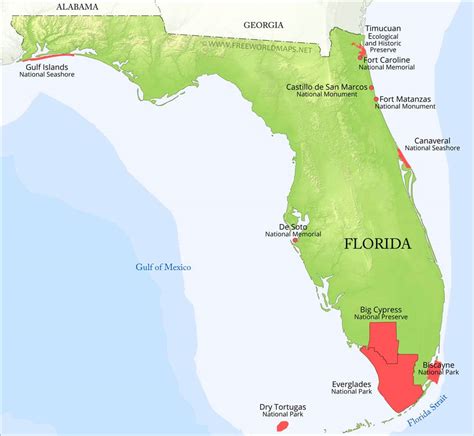 Physical map of Florida