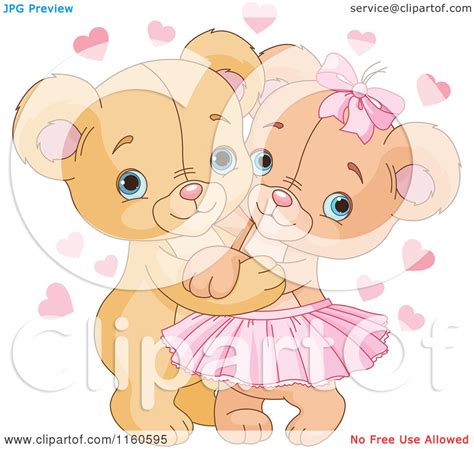 Cartoon of a Cute Valentine Teddy Bear Couple Hugging - Royalty Free ...