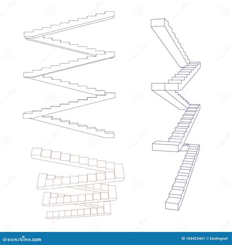 Stairway. Isolated On White Background. Vector Outline Illustration. Stock Vector - Illustration ...