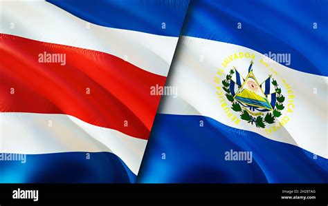 Costa Rica and El Salvador flags. 3D Waving flag design. Costa Rica El ...