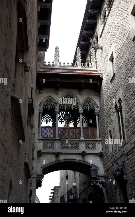 Medieval architecture in Barri Gòtic - on Ancient city walk Stock Photo ...