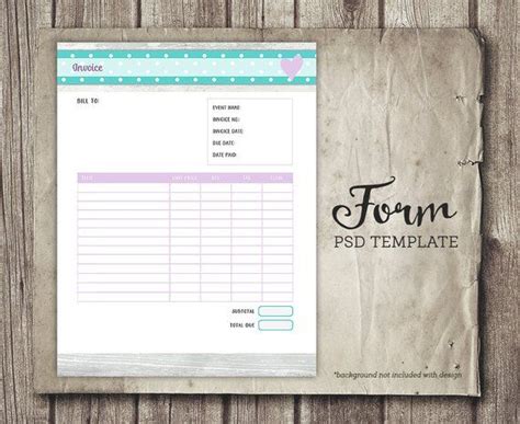 Invoice Template Form PSD - Branded and Unbranded Blank Invoice Sheet Template for Photographers ...