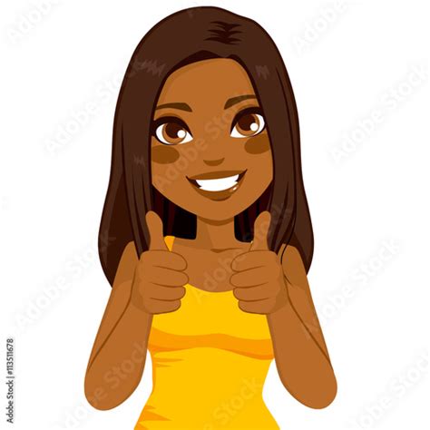 Beautiful African American woman happy smiling making thumbs up sign with both hands – Stock ...