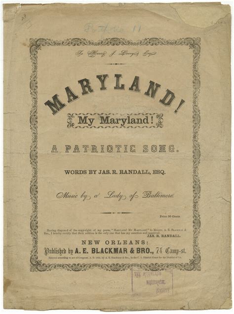 Maryland, my Maryland : a patriotic song – Maryland Center for History and Culture