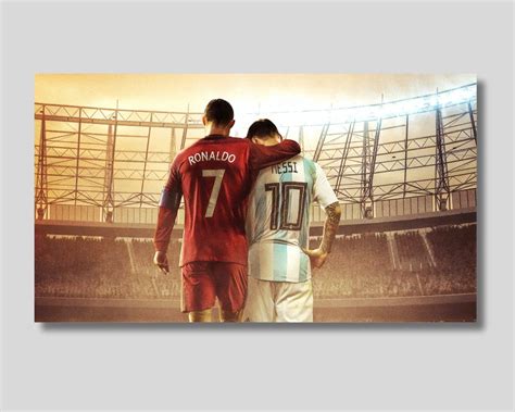 Lionel Messi and Cristiano Ronaldo Hugging Canvas Wall Art Design, Poster Print for Home ...