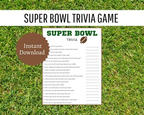 Super Bowl Trivia, Printable Super Bowl Game, Super Bowl Trivia ...