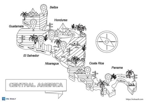 6 free Central America map coloring pages - ESL Vault