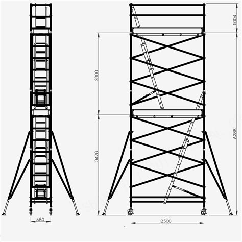 Single Width Mobile Scaffold, 6.3m - 6.5m Top Platform, Two Levels - Complete Scaffold