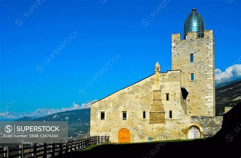 Bishop Castle Leuk with glass dome designed by Mario Botta, Leuk, Canton of Valais, Switzerland ...