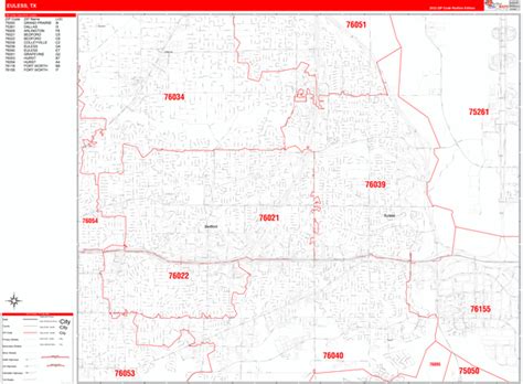 Euless Texas Zip Code Wall Map (Red Line Style) by MarketMAPS - MapSales