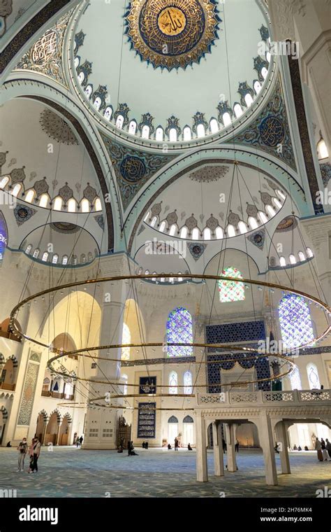 Camlica mosque interior. Largest mosque in Turkey. Ottoman design. November 2021. Uskudar ...