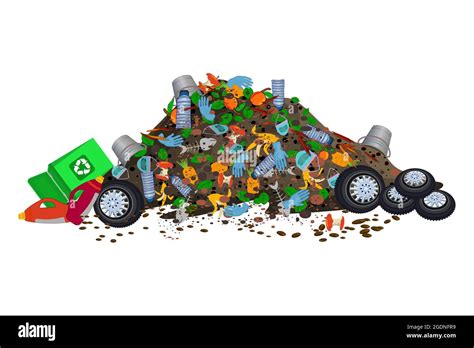 Pile of garbage isolated on white background. Big dump with of trash ...