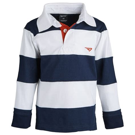 Sportoli - Sportoli® Big Boys 100% Cotton Wide Striped Long Sleeve Polo Rugby Shirt - White ...