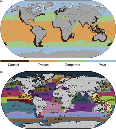 Map of the (A) biomes and (B) Biogeochemical provinces defined by... | Download Scientific Diagram