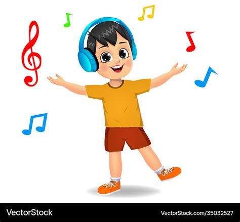 Children Listening To Music Cartoon