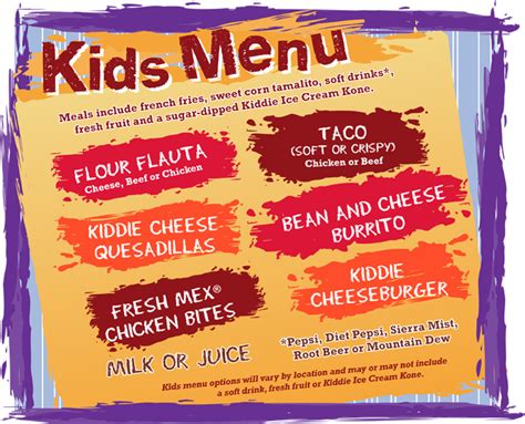 Kids menu from a popular Mexican food chain, Chevy's.