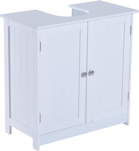 HOMCOM Under Sink Bathroom Storage Cabinet 2 Layers Vanity Unit Wooden - White: Amazon.co.uk ...