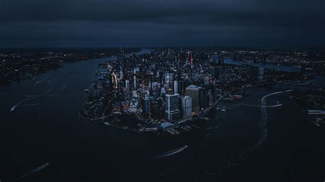 Download wallpaper 2560x1440 new york, city, aerial view, night, buildings, dual wide 16:9 ...