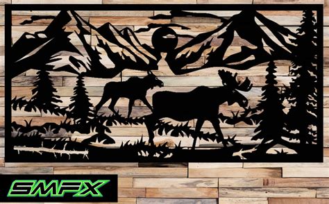 Large moose Scene Metal wall art rectangle can be a railing insert or – SMFX METAL ART