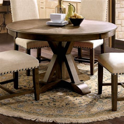 Furniture of America Stanley Pedestal Round Dining Table, Light Oak ...