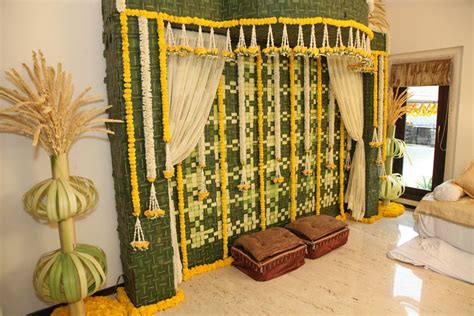 standee with banana tree trunk with coconut flowers in 2019 | Indian wedding decorations, Tree ...