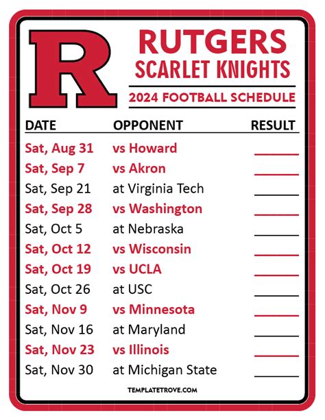 Printable 2024 Rutgers Scarlet Knights Football Schedule