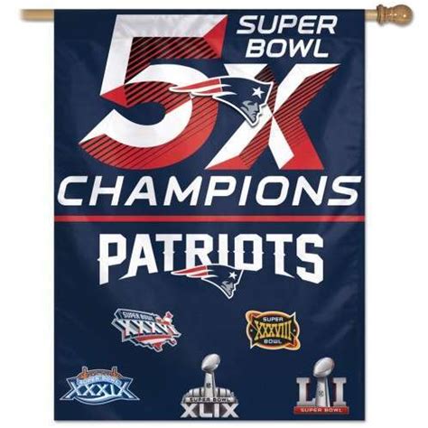 Super Bowl Champions 5X New England Patriots Vertical Flag