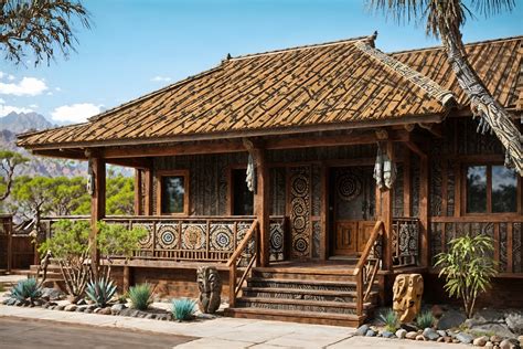 Tribal-style exterior designed (house exterior exterior) . with exuberant spl... - Interior AI