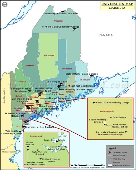 List of Universities in Maine, Map of Maine Universities and Colleges