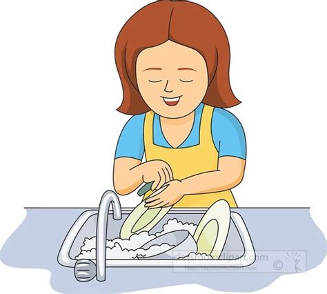 Kitchen Clipart-woman washing dishes in sink