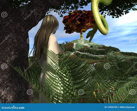 Serpent Tempts Eve In The Garden Of Eden Stock Photo - Image: 13450760