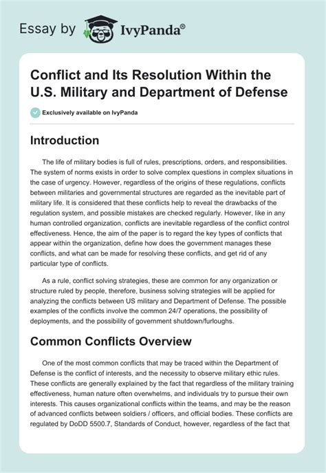 Conflict and Its Resolution Within the U.S. Military and Department of ...