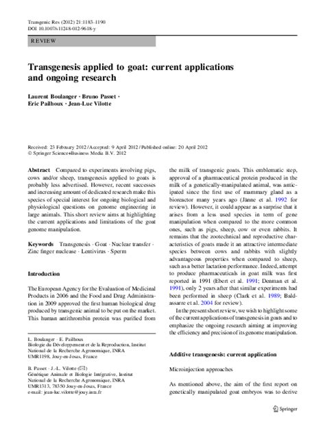 (PDF) Transgenesis applied to goat: current applications and ongoing research