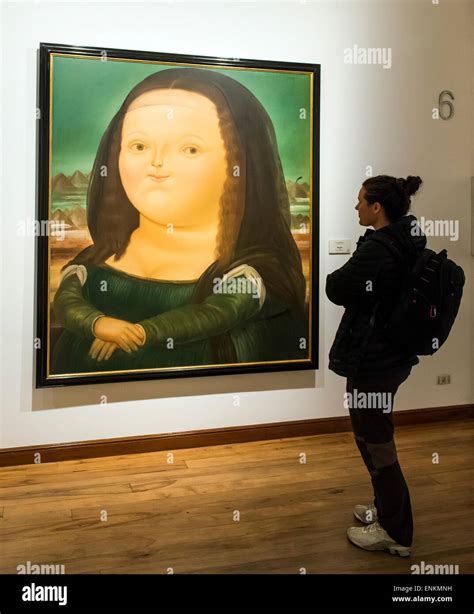 Woman standing by Mona Lisa Monalisa painting by Fernando Botero at Botero Museum Bogota ...