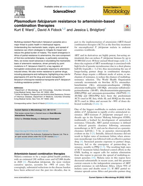 (PDF) Plasmodium falciparum resistance to artemisinin-based combination ...