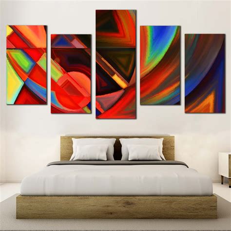 Contemporary Abstract Canvas Wall Art, Red Abstract Shapes Canvas Set ...