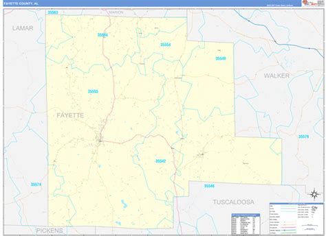 Fayette County, AL Zip Code Wall Map Basic Style by MarketMAPS - MapSales