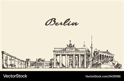 Berlin skyline drawn sketch Royalty Free Vector Image