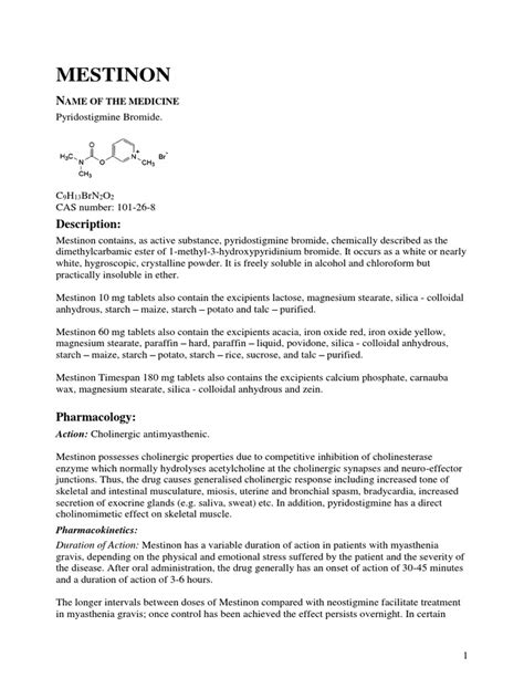 Mestinon: Ame of The Medicine | PDF | Acetylcholine | Dose (Biochemistry)