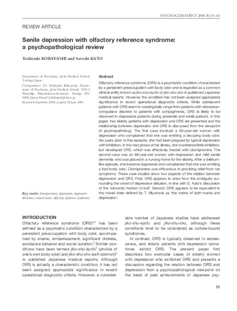 (PDF) Senile depression with olfactory reference syndrome: a psychopathological review ...